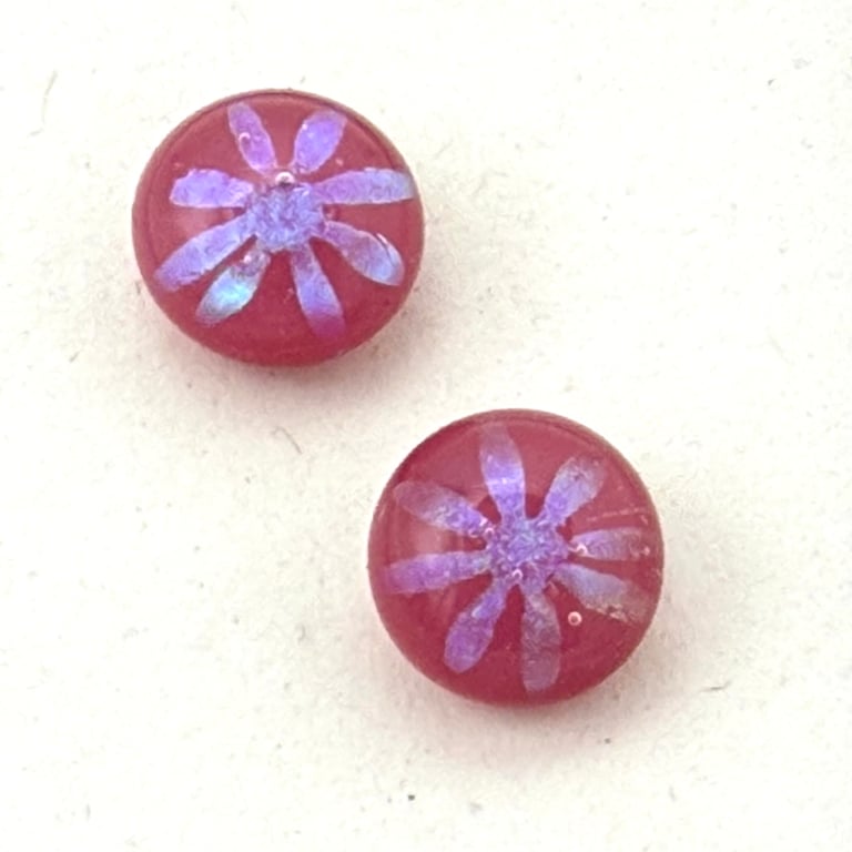Pink Fused Glass Flower Stud Earrings