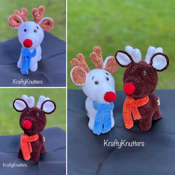 Handmade Crochet Red Nose Reindeer Plushy
