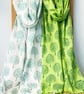 Handprinted Organic Cotton Trees Long Scarf Tassles Lime Grass Green             - Image 6