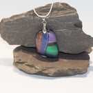 Patchwork Dichroic Glass Pendant with Silver Chain - 1278