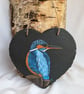 Kingfisher Painting on Hanging Slate Heart - Image 1
