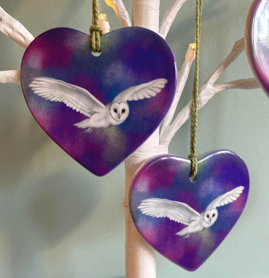 Perfectly Imperfect - Heart shaped ceramic Owl ornament - a 'second'