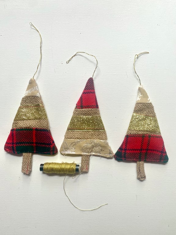 Trio of hanging Christmas tree decorations 