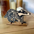 Badger decorative freestanding wooden ornament