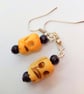 Halloween Bone Skull And Black Bead Earrings, Halloween Earrings, Gift for Her
