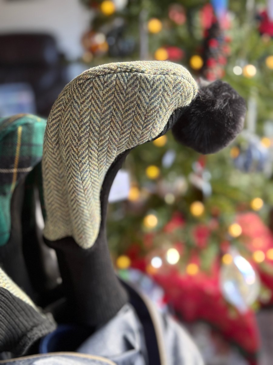 Green Harris Tweed Golf Club Covers (with removable Pom Pom)