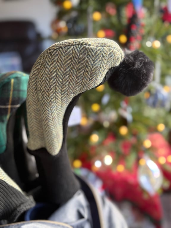 Green Harris Tweed Golf Club Covers (with removable Pom Pom)