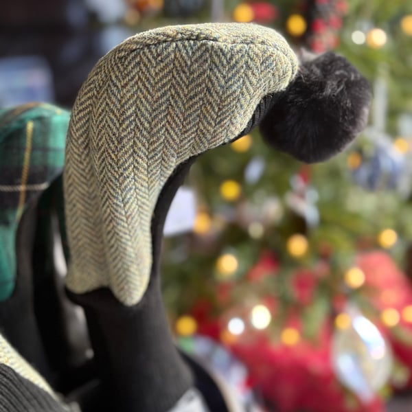 Green Harris Tweed Golf Club Covers (with removable Pom Pom)