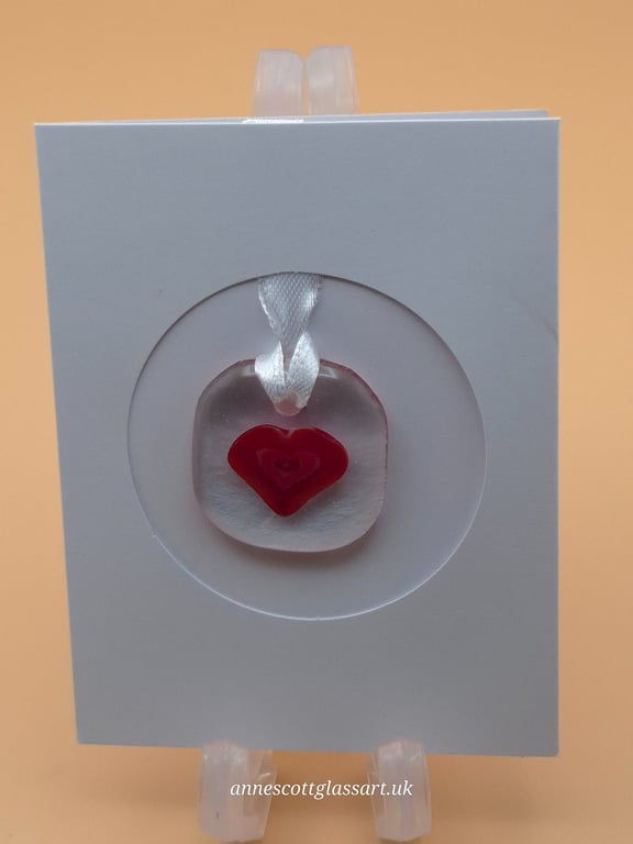 Heart on Clear Fused Glass Card