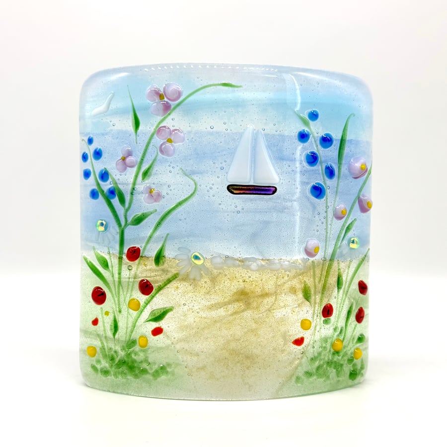 Curved Glass Panel with Pretty Sea Scene 