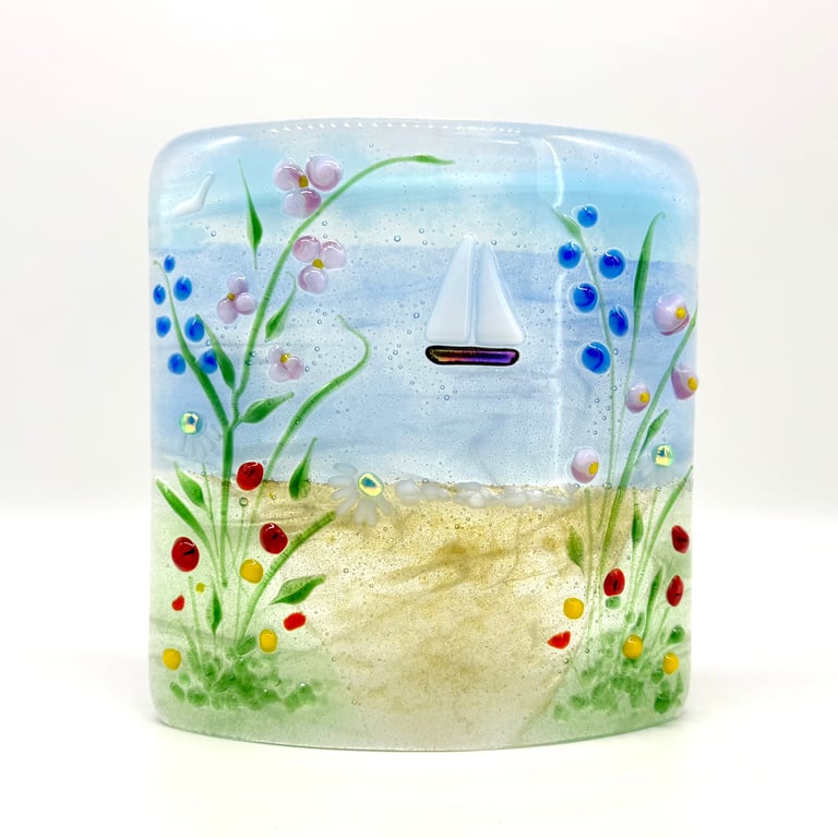 Curved Glass Panel with Pretty Sea Scene 