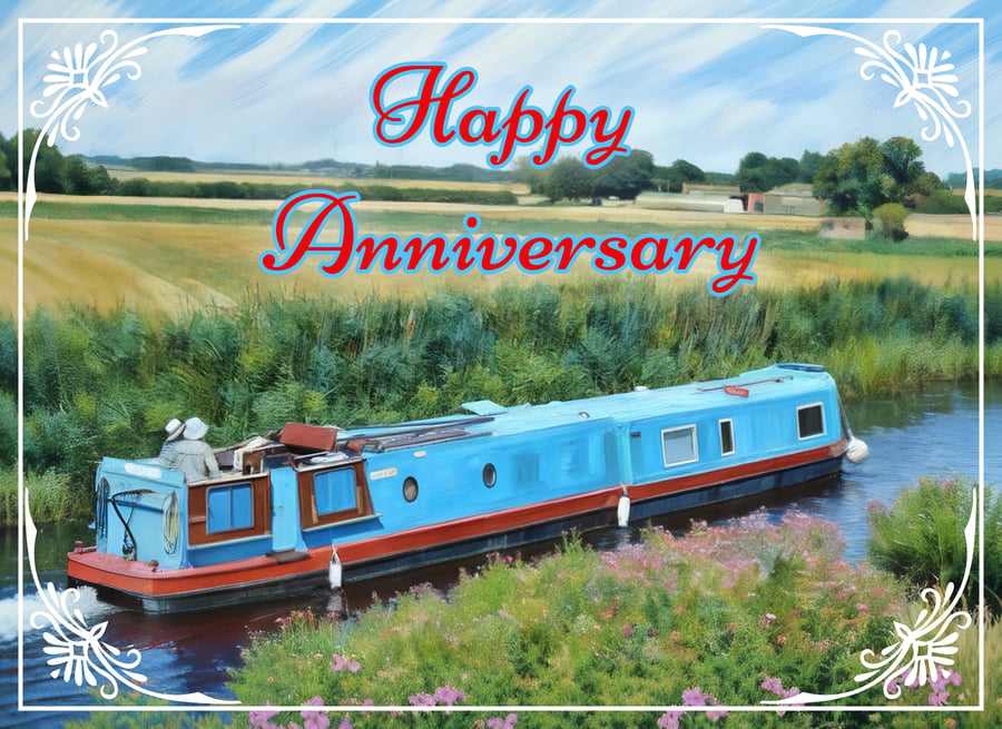 A5 Greeting Card Happy Anniversary Canal Boat 