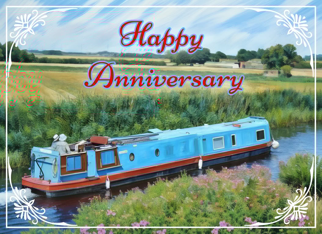 A5 Greeting Card Happy Anniversary Canal Boat 
