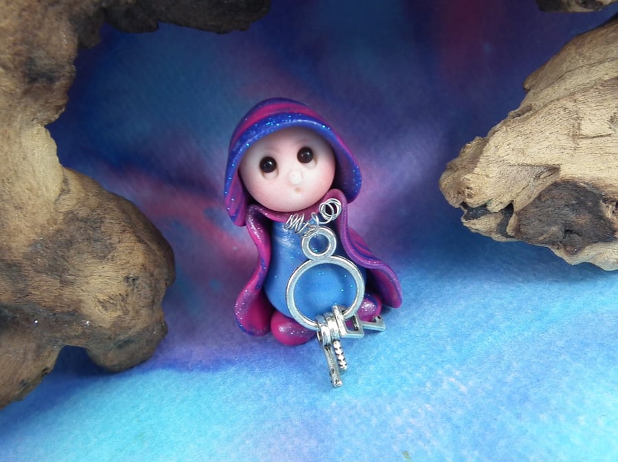 Tiny Keykeeper Gnome 'Rozzi' with Vault Keys 1.5" OOAK Sculpt by Ann Galvin