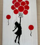 Girl Flying Balloons Stencil Wood Art