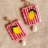Fun Lemon Citrus Summer Stripe Pearl Earrings
