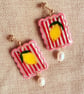 Fun Lemon Citrus Summer Stripe Pearl Earrings
