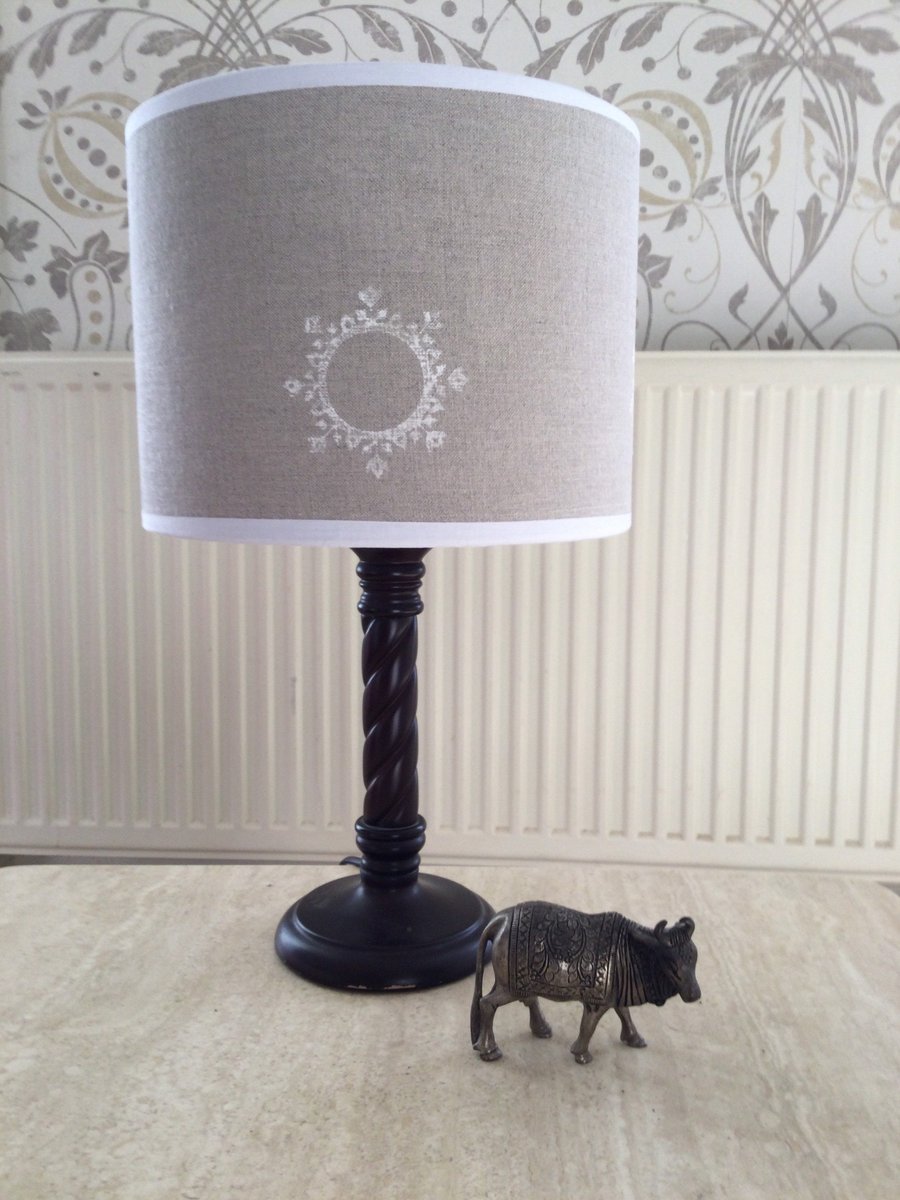 Hand printed , Indian block, linen lampshade