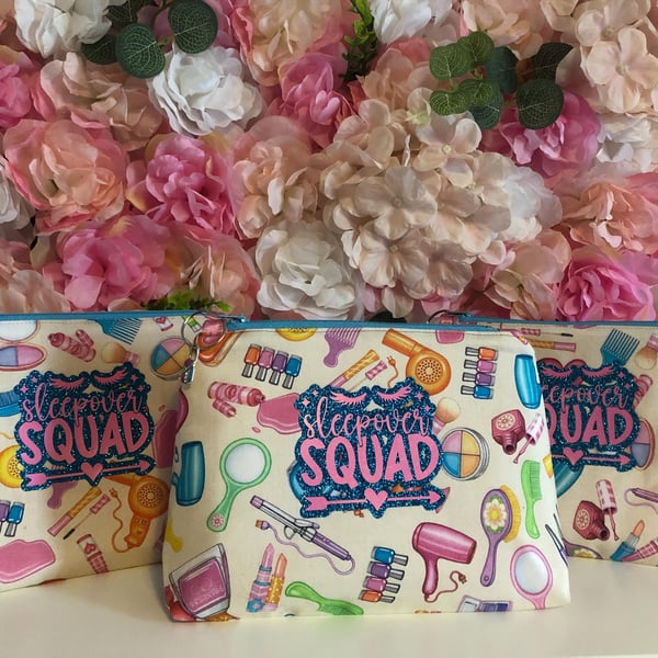 Sleepover Squad Makeup Bags x3 Handmade Sleepover Party- gifts- Birthday - Bundl