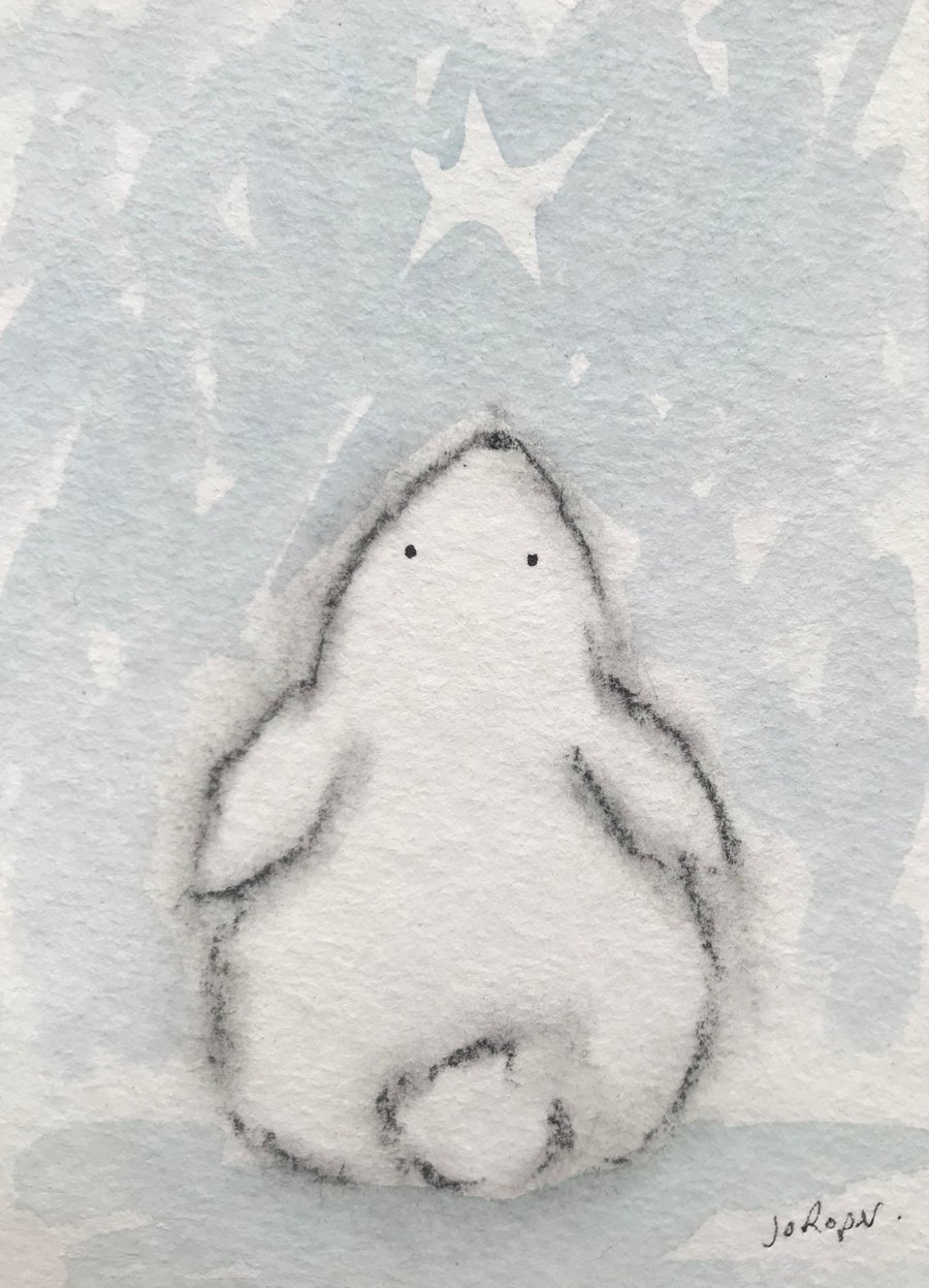 Cute bunny No2 ACEO Original bunny painting Jo Roper