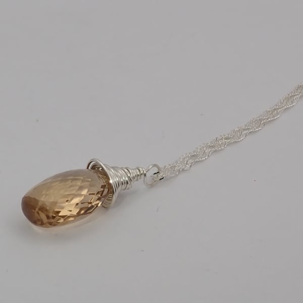 Wire wrapped citrine briolette necklace