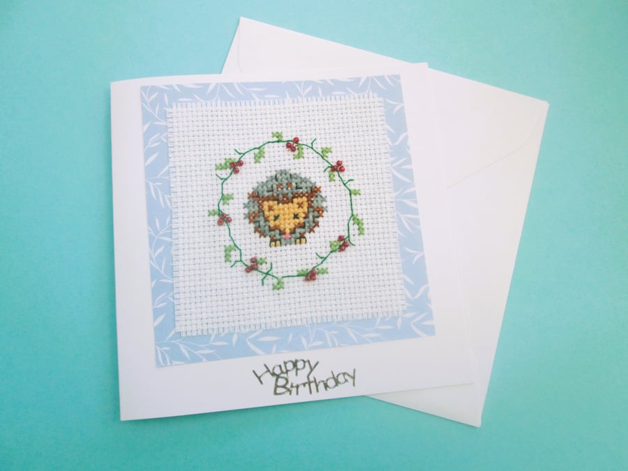 Cute hedgehog cross stitch birthday card