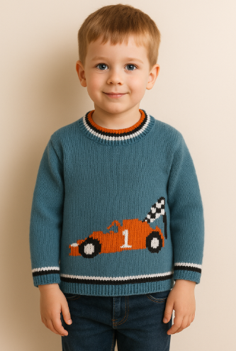 Knitting Pattern for a Racing Car Sweater.  Digital Pattern