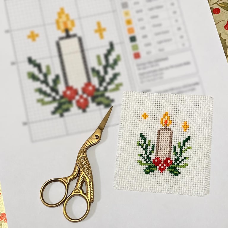 Simple Christmas Christingle Candle Cross Stitch Pattern Chart Perfect for Cards