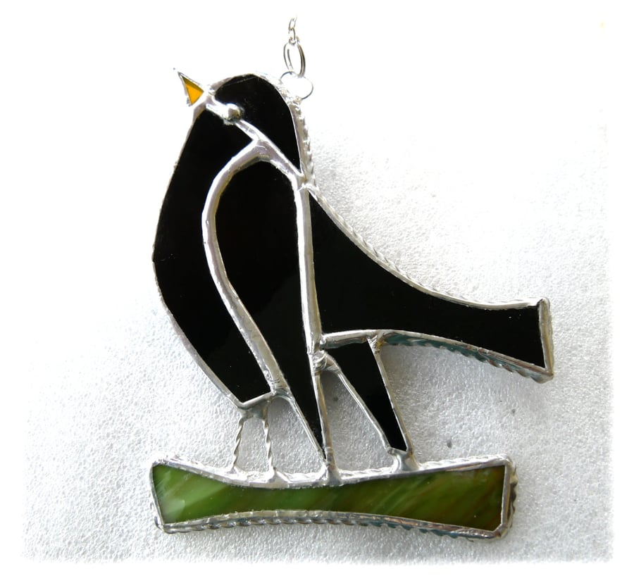 Blackbird Suncatcher Stained Glass British Bird Handmade 