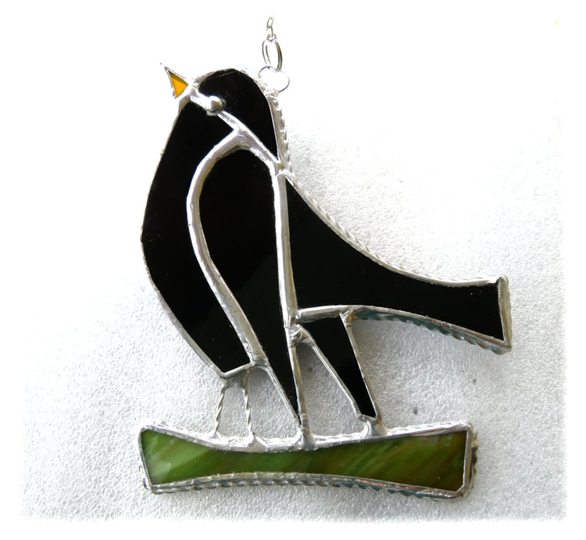 Blackbird Suncatcher Stained Glass British Bird Handmade 