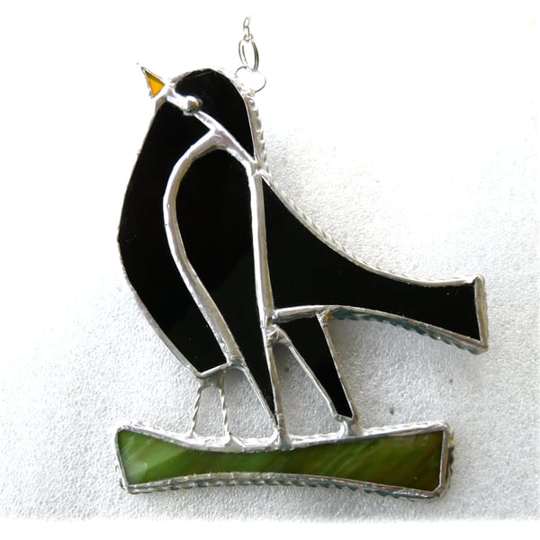 Blackbird Suncatcher Stained Glass British Bird Handmade 