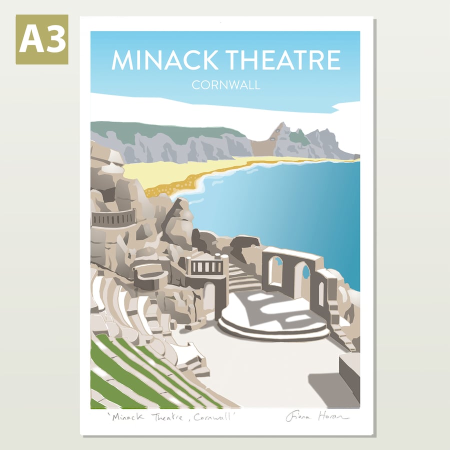 Minack Theatre, Cornwall, A3 retro style travel poster