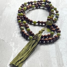 Rosewood, Jade, Pietersite and Turquoise Mala Necklace.