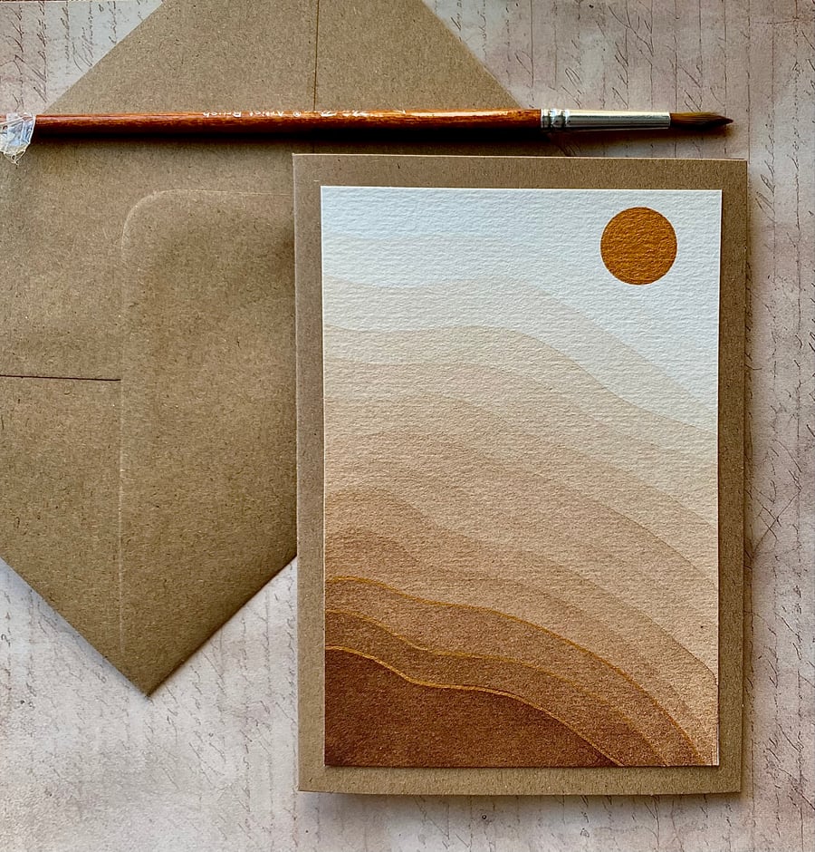 Abstract watercolour landscape, hand painted blank card