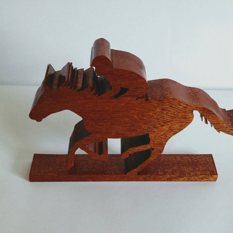 Race Horse & Jockey, horse with rider, solid wooden horse