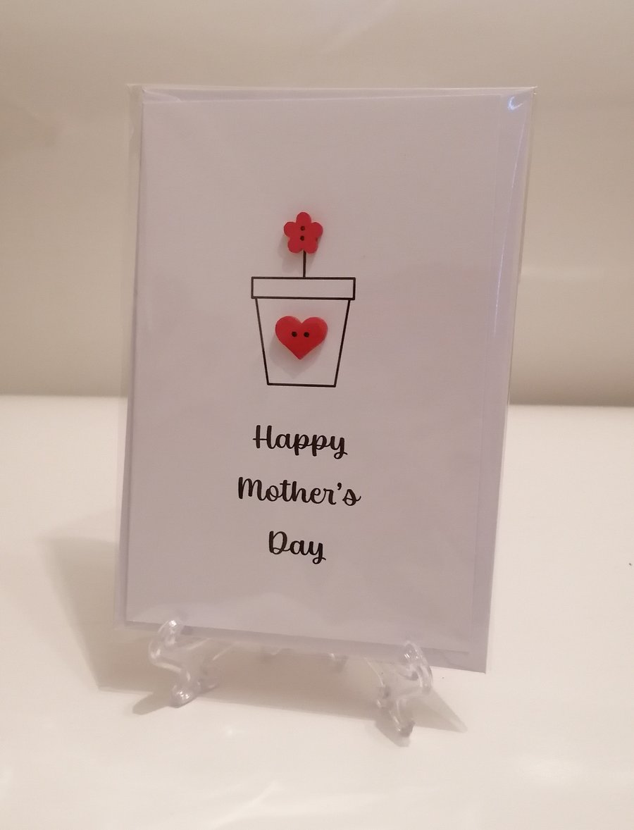 Happy Mother's Day greetings card with flower pot and flower buttons 
