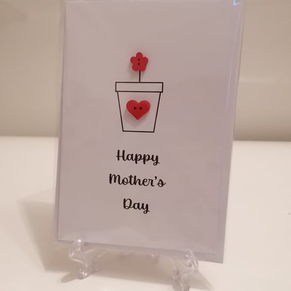 Happy Mother's Day greetings card with flower pot and flower buttons 