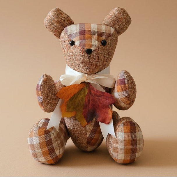Custom Handmade Teddy Bear -  Seasonal Autumn Print with Bow
