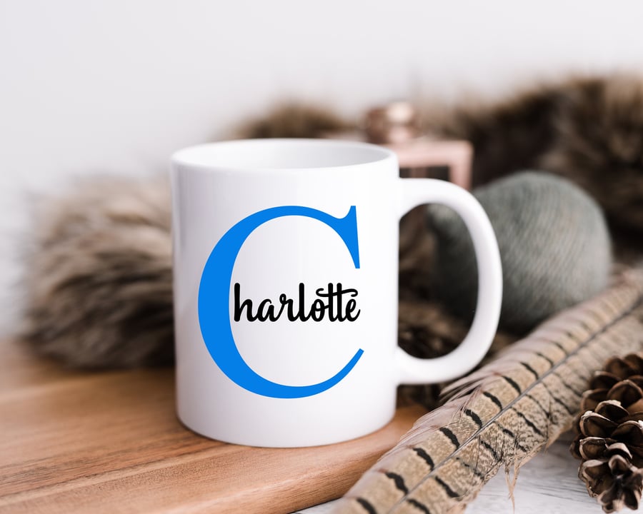 Personalised Initial Name Mug - Tea - Coffee Cup - Various Colours
