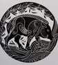 Celtic Boar, black and white linocut.