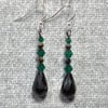 Black and Emerald Green Glass Crystal Dangle Earrings