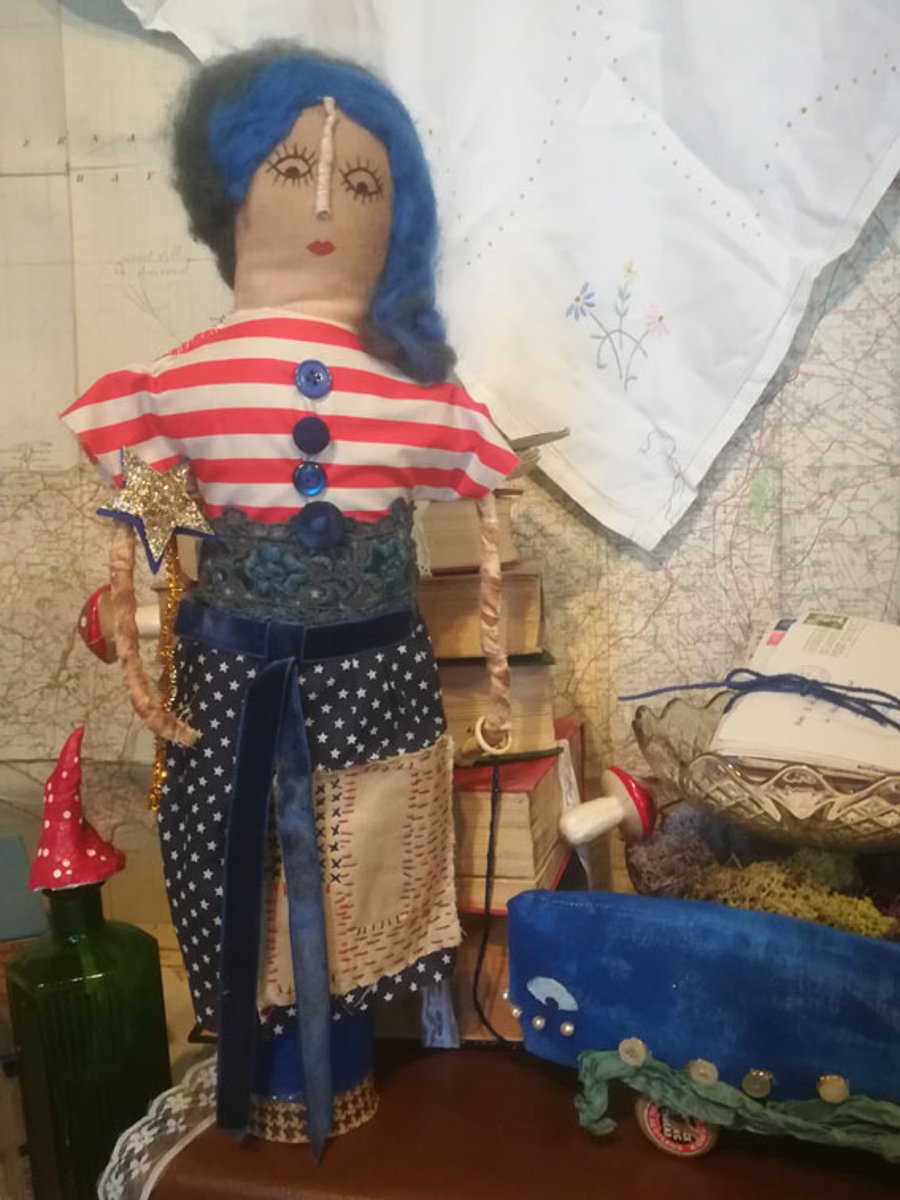 SALE Americana Art Doll, July 4th Independence day inspired, Whale