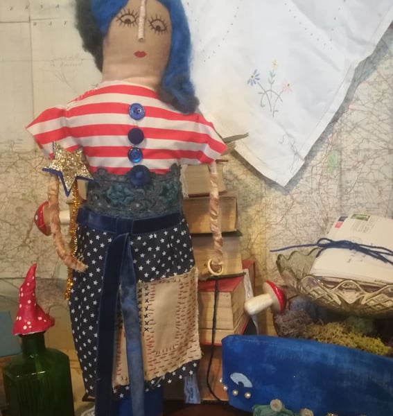SALE Americana Art Doll, July 4th Independence day inspired, Whale