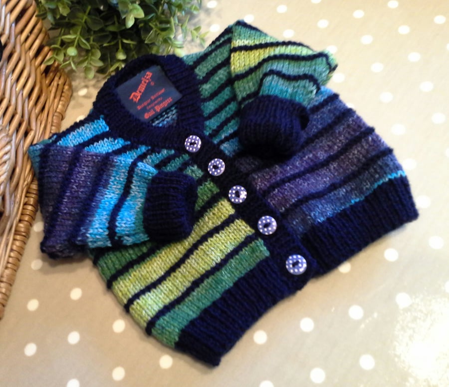 Baby Boy's Hand Knitted Multicoloured Cardigan 6 - 12 months size