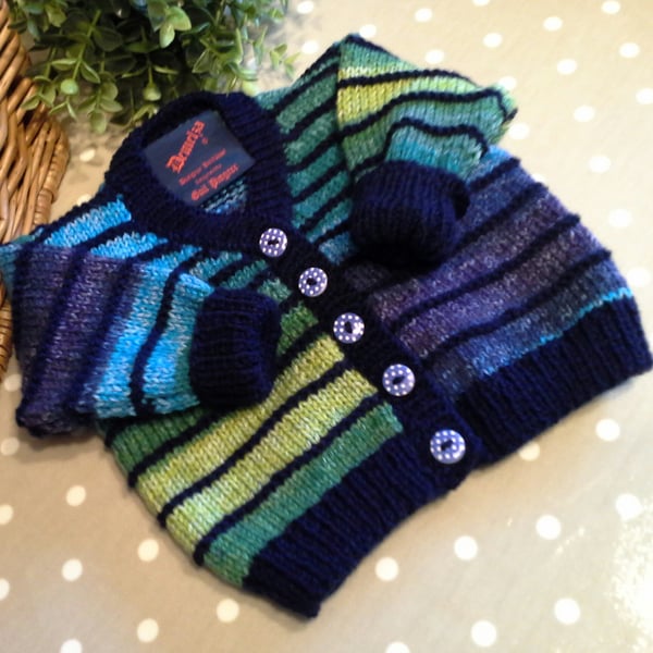 Baby Boy's Hand Knitted Multicoloured Cardigan 6 - 12 months size
