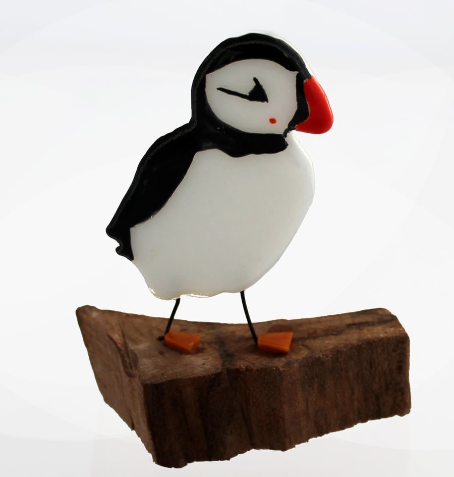 Fused glass puffin