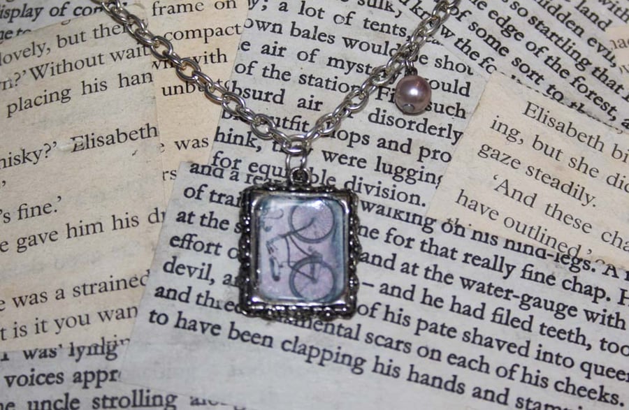 SALE Bike Bicycle Charm Purple Bead Silver Necklace