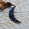 Handmade Stained Glass Moon Pendant Navy Blue