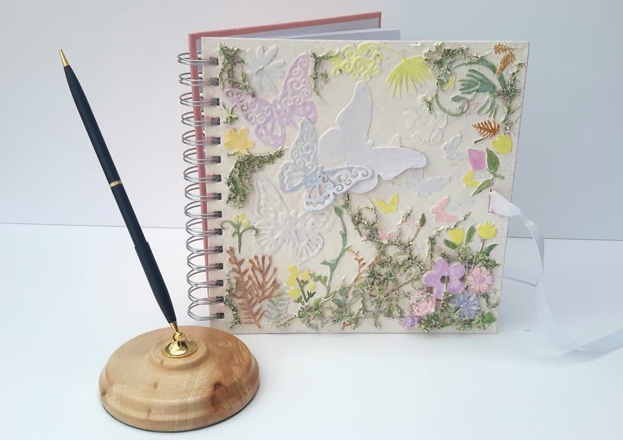 SALE - Mixed Media Journal, Butterflies, scrapbook album, book by Bearlescent 