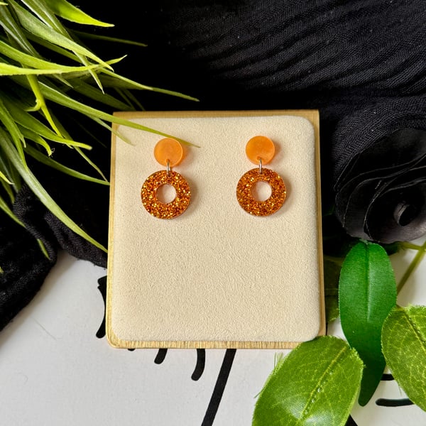 Orange Circle and Hoop Acrylic Earrings